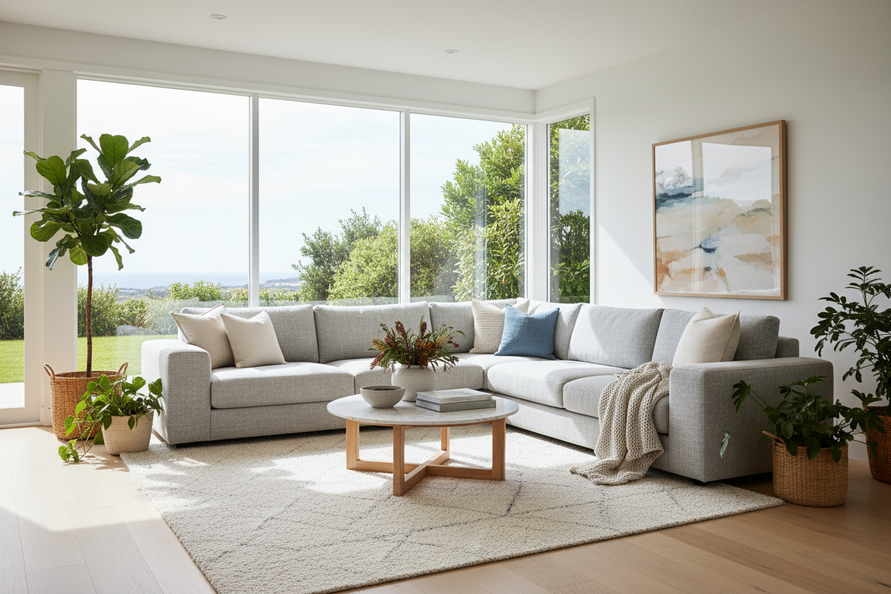 Generate a the image of an australian living room with one of the sofas from our website